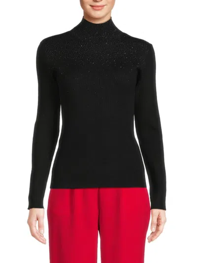 Calvin Klein Women's Studded Highneck Sweater In Black