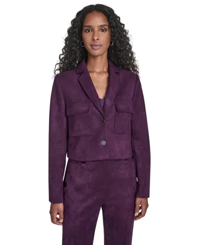 Calvin Klein Women's Suede Cropped Two Button Jacket In Purple