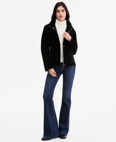 Calvin Klein Women's Suede Zip-up Jacket, Created For Macy's In Black
