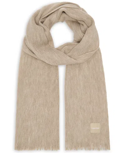 Calvin Klein Women's Super Soft Fringe Detailing Scarf In Heathered Almond