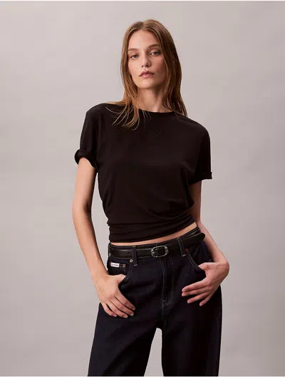Calvin Klein Women's Supima Cotton Emblem Logo Graphic Classic T-shirt In Black