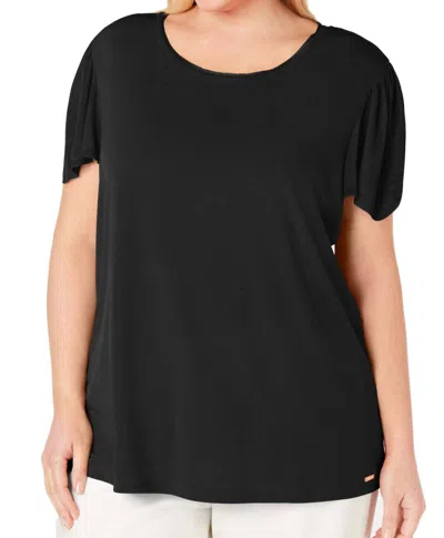 Calvin Klein Women's Sweater Knit Trim Top - Plus In Black