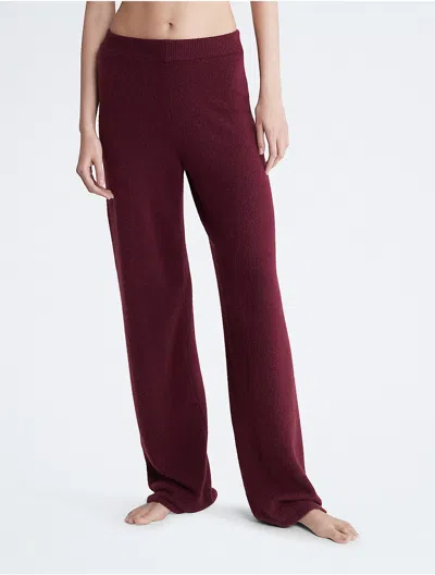 Calvin Klein Women's Sweater Lounge Plush Sleep Pants In Burgundy