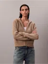 Calvin Klein Women's Sweater Rib Zip Hoodie In Brown