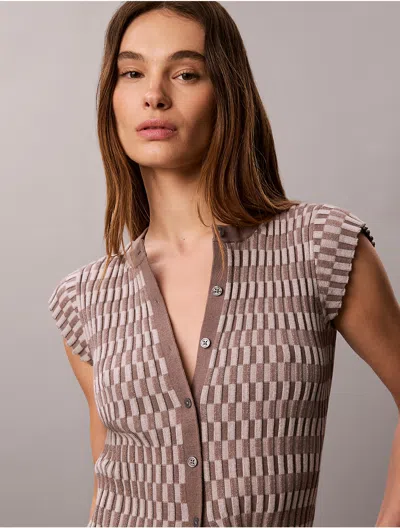 Calvin Klein Women's Tech Knit Checkered Rib Cardigan In Ashes Of Roses