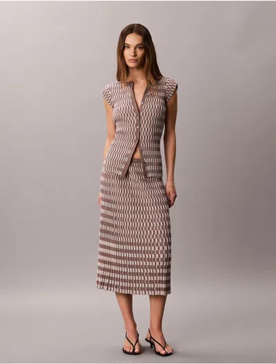 Calvin Klein Women's Tech Knit Checkered Rib Skirt In Brown