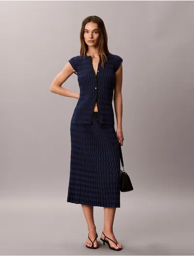 Calvin Klein Women's Tech Knit Checkered Rib Skirt In Blue