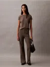 Calvin Klein Women's Tech Knit Flared Pant In Shiitake Melange
