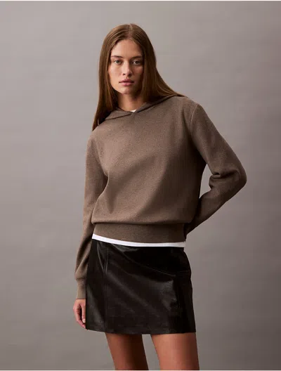 Calvin Klein Women's Tech Knit Hoodie In Shitake Melange
