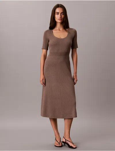 Calvin Klein Women's Tech Knit Midi Dress In Shiitake Melange