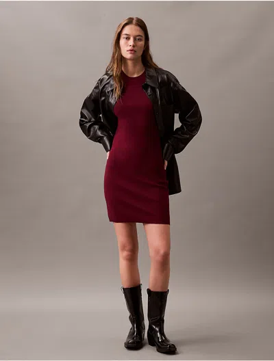 Calvin Klein Women's Tech Knit Mini Dress In Burgundy
