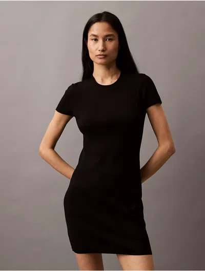 Calvin Klein Women's Tech Knit Short Sleeve Dress In Black Archroma
