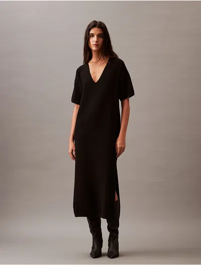Calvin Klein Women's Tech Knit V-neck Midi Dress In Black