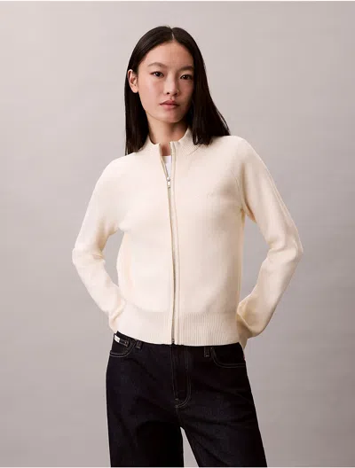 Calvin Klein Women's Tech Knit Zip Sweater In Neutral