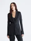 Calvin Klein Womens Windowpane Print Blazer Vest Pant In Black