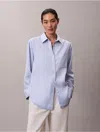 Calvin Klein Women's Tencel Roll Tab Button-down Shirt In Blue