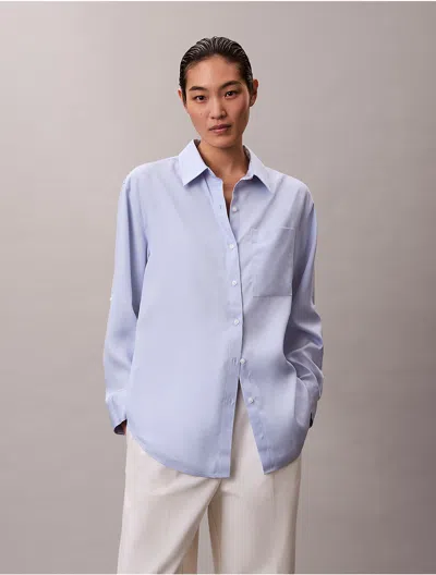 Calvin Klein Women's Tencel Roll Tab Button-down Shirt In Blue