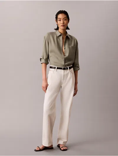 Calvin Klein Women's Tencel Roll Tab Button-down Shirt In Gray