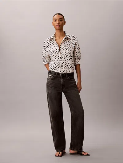 Calvin Klein Women's Tencel Roll Tab Button-down Shirt In Gray