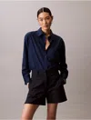 Calvin Klein Women's Tencel Roll Tab Classic Button-down Shirt In Blue