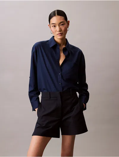 Calvin Klein Women's Tencel Roll Tab Classic Button-down Shirt In Blue