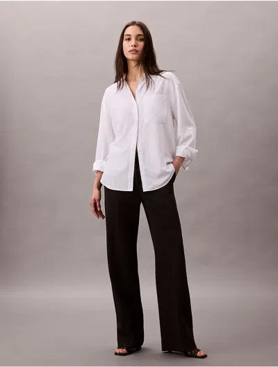 Calvin Klein Women's Tencel Roll Tab Classic Button-down Shirt In White
