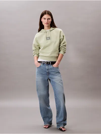 Calvin Klein Women's Terry Fleece Logo Patch Cropped Hoodie In Swamp