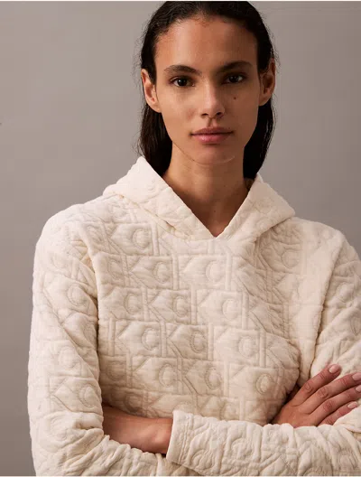 Calvin Klein Women's Terry Lounge Quilted Hoodie In Ivory