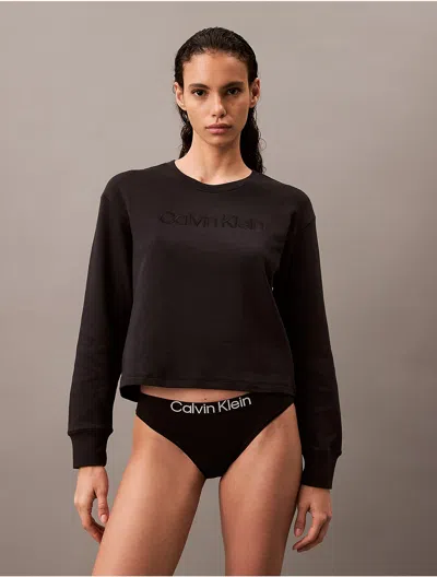 Calvin Klein Women's Terry Lounge Relaxed Crewneck Sweatshirt In Black