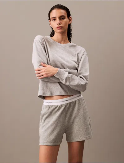 Calvin Klein Women's Terry Lounge Relaxed Crewneck Sweatshirt In Grey Heather