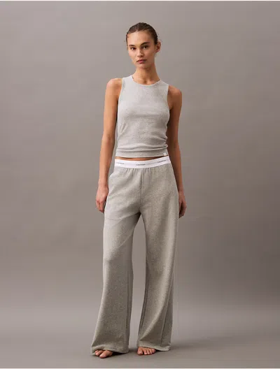 Calvin Klein Women's Terry Lounge Wide Leg Pants In Grey Heather