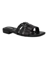 Calvin Klein Women's Tessie Slip-on Square Toe Flat Sandals In Black Leather