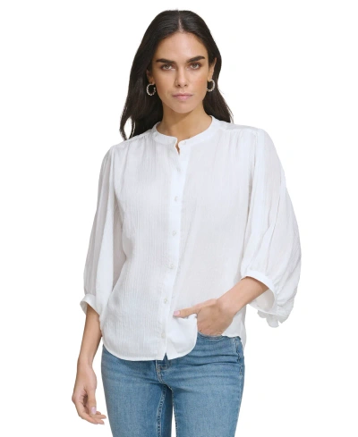 Calvin Klein Women's Textured 3/4-sleeve Blouse In Soft White