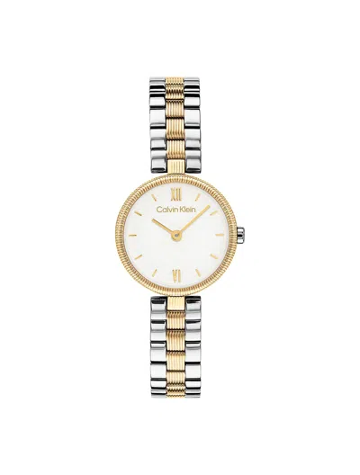 Calvin Klein Women's Textured Bezel Shimmer Dial Watch In White