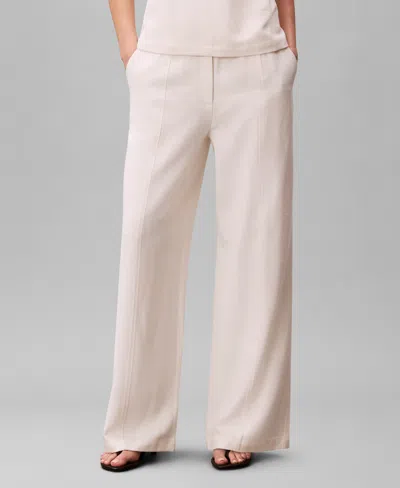 Calvin Klein Women's Textured High Rise Pants In White