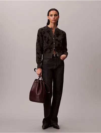 Calvin Klein Women's Textured Jacquard Cardigan In Black