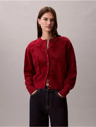 Calvin Klein Women's Textured Jacquard Cardigan In Burgundy