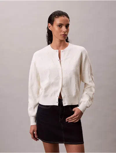 Calvin Klein Women's Textured Jacquard Cardigan In White