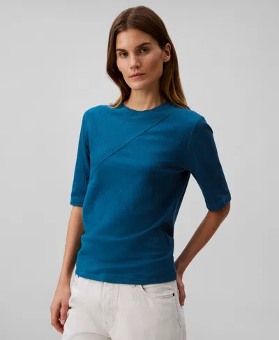 Calvin Klein Women's Textured-knit 3/4-sleeve Top In Blue