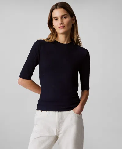 Calvin Klein Women's Textured-knit 3/4-sleeve Top In Baritone Blue