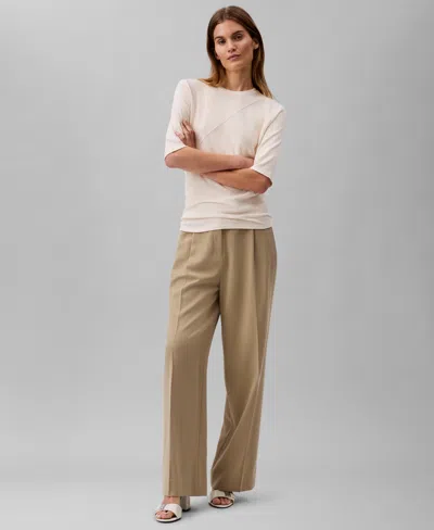 Calvin Klein Women's Textured-knit 3/4-sleeve Top In Brazilian Sand