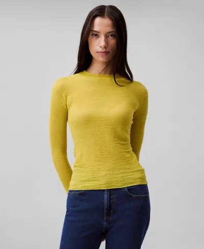 Calvin Klein Women's Textured Knit Long-sleeve Top In Warm Olive