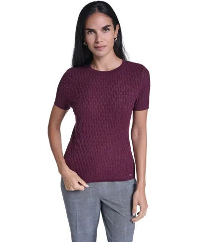 Calvin Klein Women's Textured Lightweight Crewneck Pullover Sweater In Purple