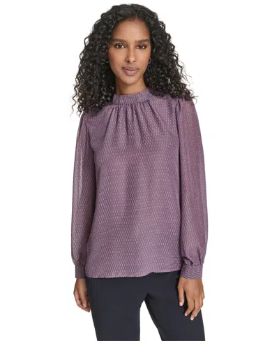 Calvin Klein Women's Textured Long Sleeve Top In Purple