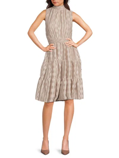 Calvin Klein Women's Textured Mock Turtleneck Sleeveless Midi-dress