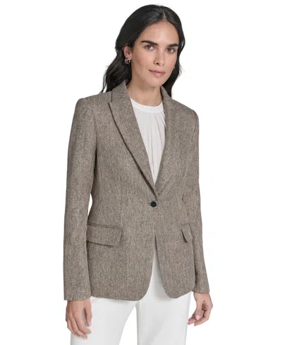 Calvin Klein Women's Textured One-button Jacket In Brown