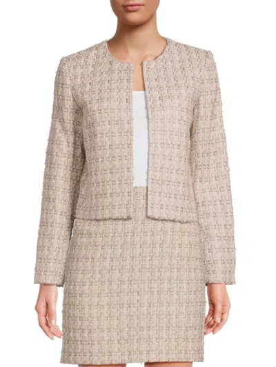 Calvin Klein Women's Textured Open-front Tweed Jacket In Neutral