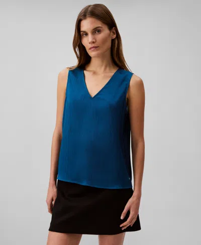 Calvin Klein Women's Textured Plisse V-neck Tank Top In Ink Blue