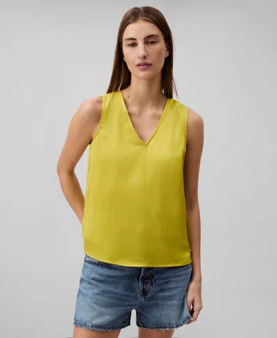 Calvin Klein Women's Textured Plisse V-neck Tank Top In Warm Olive