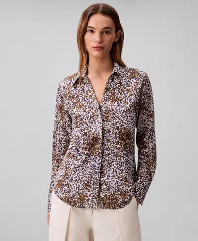 Calvin Klein Women's Textured Print Slim Button-down Shirt